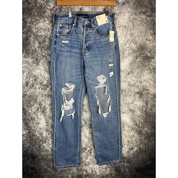 Aeropostale 90s Baggy blue super high rise wide leg deconstructed jeans Womens 4 - Picture 5 of 16